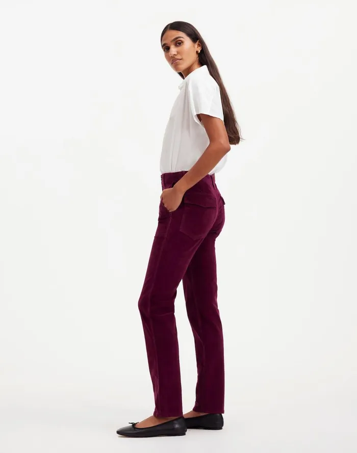 Women Pants Madewell The Slim Straight Utility Pant In Garment Dye Corduroy Bordeaux