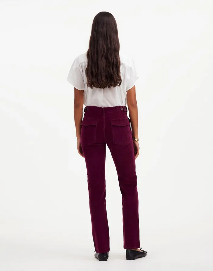 Women Pants Madewell The Slim Straight Utility Pant In Garment Dye Corduroy Bordeaux