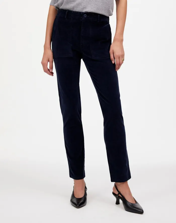 Women Pants Madewell The Slim Straight Utility Pant In Garment Dye Corduroy Classic Navy