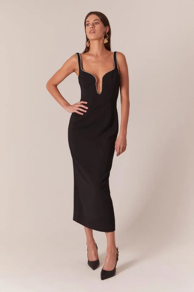 Women Party Dresses Bardot Brooklyn Diamonte Midi Dress In Black Black