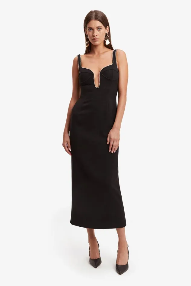 Women Party Dresses Bardot Brooklyn Diamonte Midi Dress In Black Black