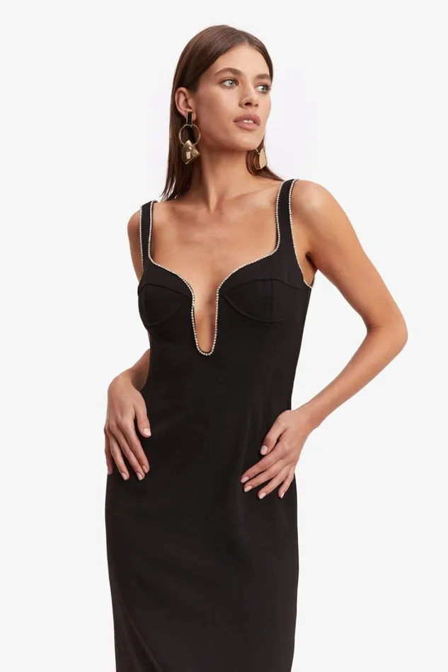 Women Party Dresses Bardot Brooklyn Diamonte Midi Dress In Black Black