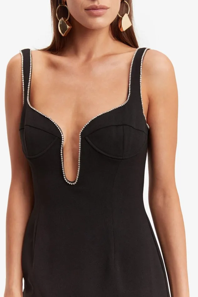 Women Party Dresses Bardot Brooklyn Diamonte Midi Dress In Black Black
