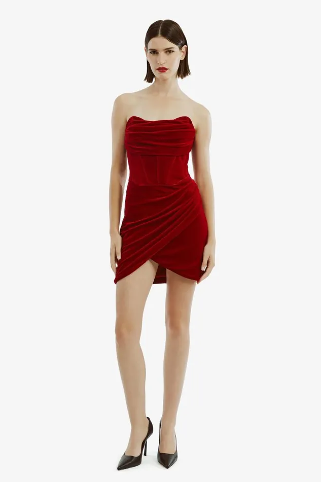 Women Party Dresses Bardot Claudette Mini Dress In Deep Red Deep Red Women Party Dresses Bardot Claudette Mini Dress In Deep Red Deep Red