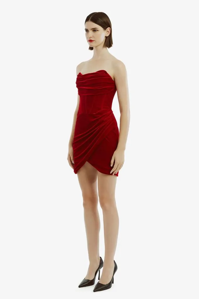 Women Party Dresses Bardot Claudette Mini Dress In Deep Red Deep Red Women Party Dresses Bardot Claudette Mini Dress In Deep Red Deep Red