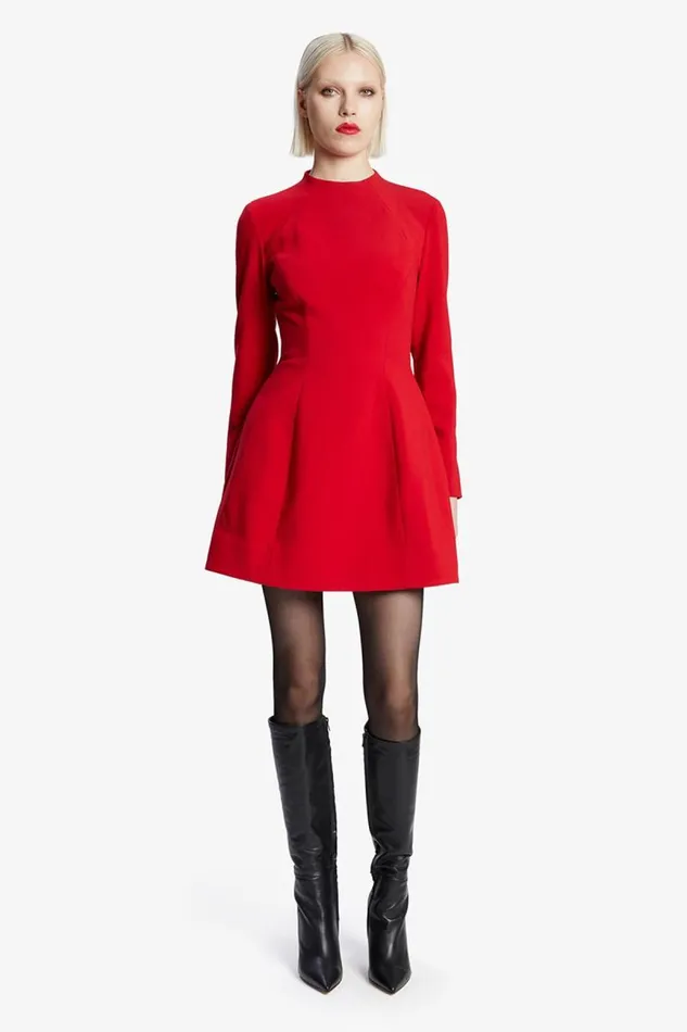 Women Party Dresses Bardot Delphi Long Sleeve Mini Dress In Deep Red Deep Red