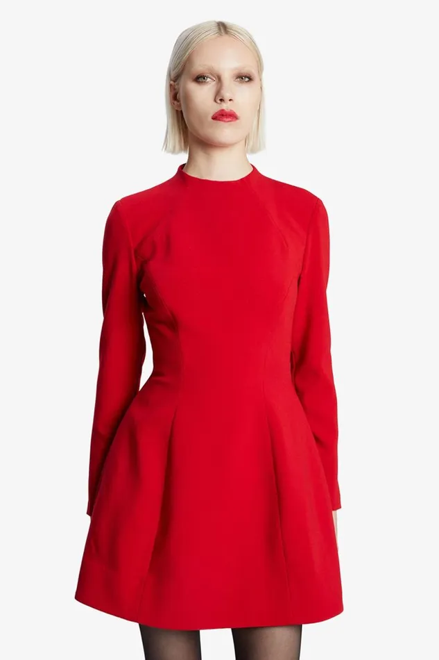 Women Party Dresses Bardot Delphi Long Sleeve Mini Dress In Deep Red Deep Red