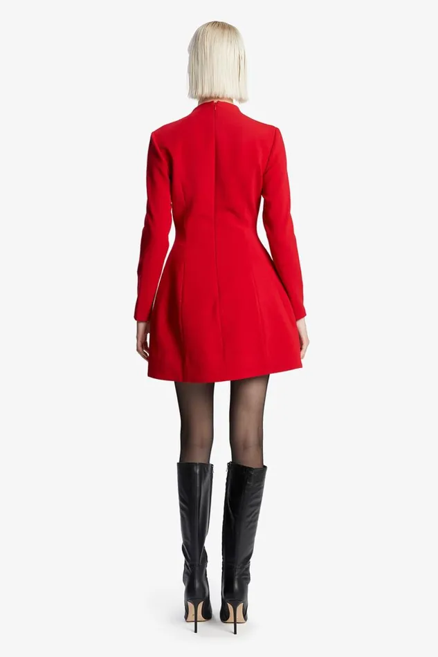Women Party Dresses Bardot Delphi Long Sleeve Mini Dress In Deep Red Deep Red