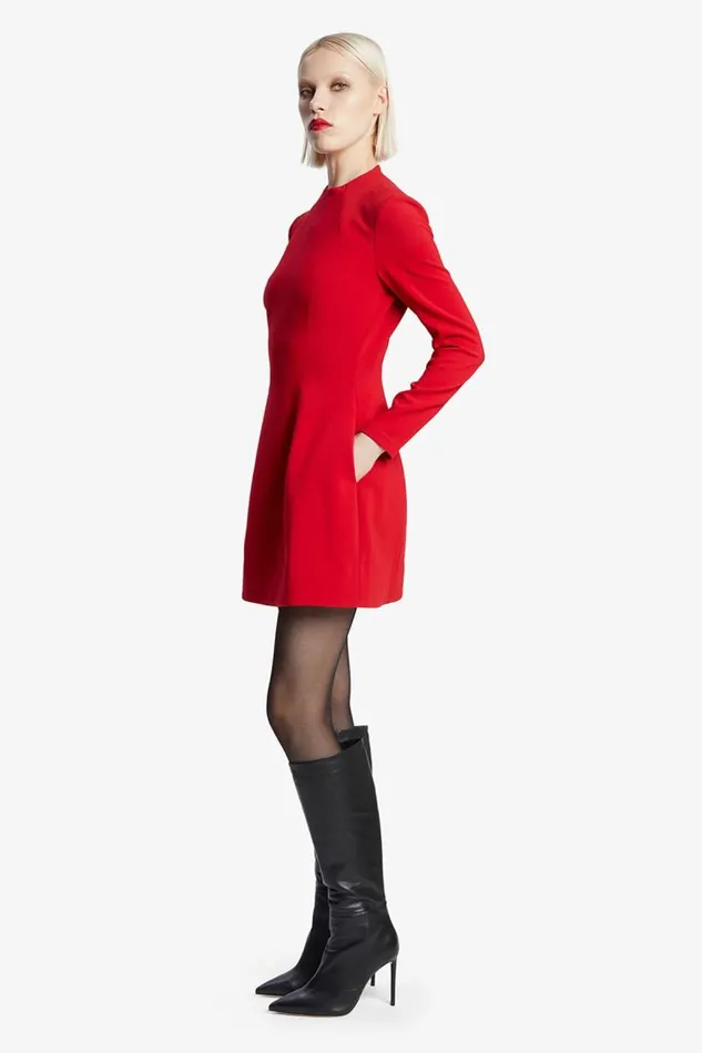 Women Party Dresses Bardot Delphi Long Sleeve Mini Dress In Deep Red Deep Red