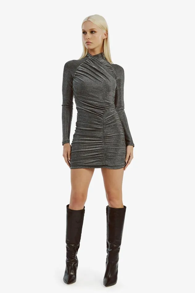Women Party Dresses Bardot Evalina Lurex Mini Dress In Silver Lurex Silver Lurex Women Party Dresses Bardot Evalina Lurex Mini Dress In Silver Lurex Silver Lurex