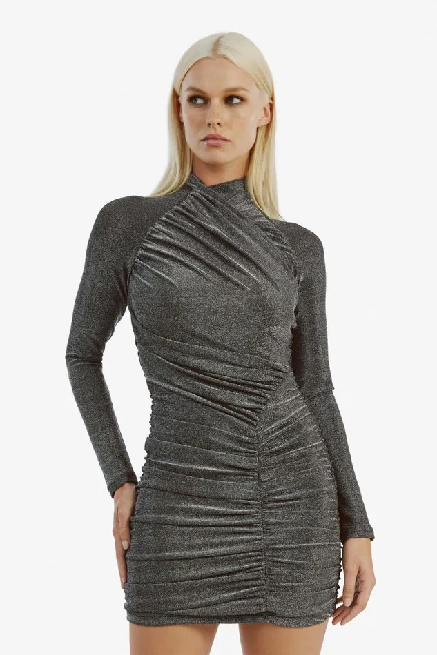 Women Party Dresses Bardot Evalina Lurex Mini Dress In Silver Lurex Silver Lurex Women Party Dresses Bardot Evalina Lurex Mini Dress In Silver Lurex Silver Lurex