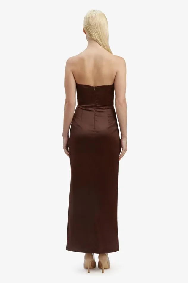 Women Party Dresses Bardot Everlasting Satin Midi Dress In Chocolate Chocolate Women Party Dresses Bardot Everlasting Satin Midi Dress In Chocolate Chocolate