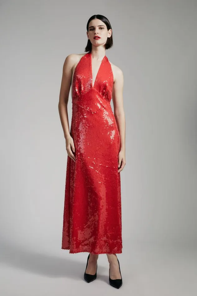Women Party Dresses Bardot Freja Sequin Midi Dress In Deep Red Deep Red