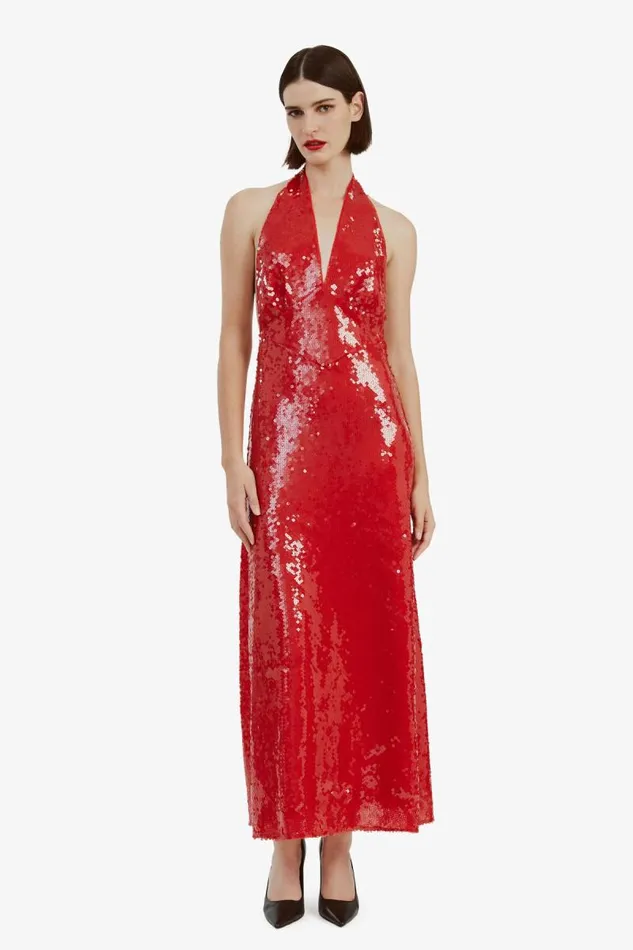 Women Party Dresses Bardot Freja Sequin Midi Dress In Deep Red Deep Red