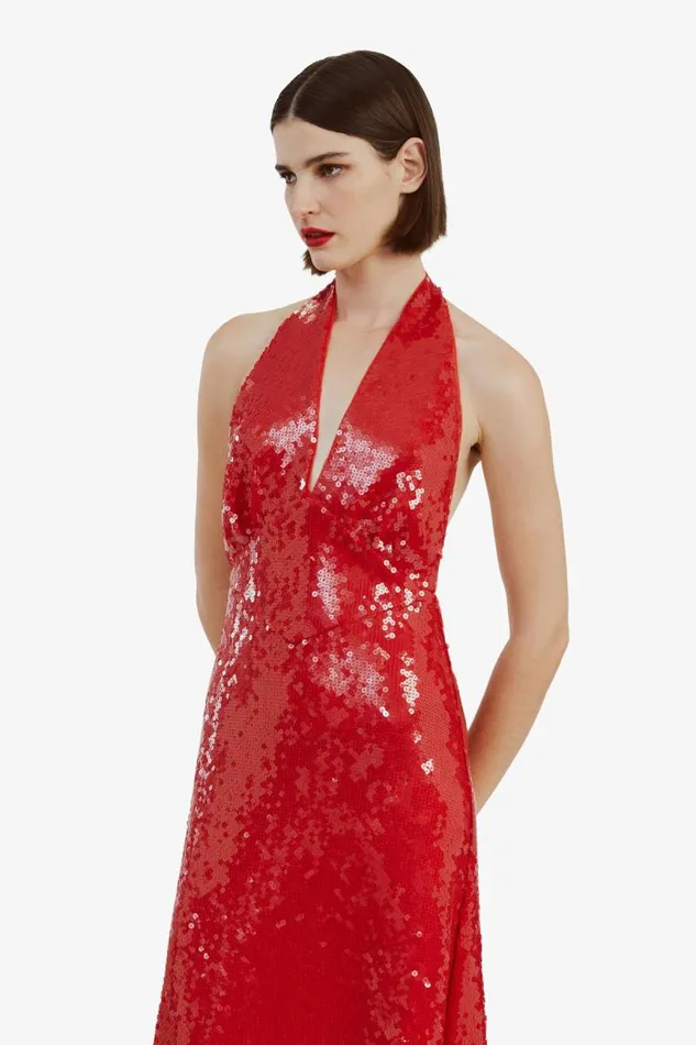 Women Party Dresses Bardot Freja Sequin Midi Dress In Deep Red Deep Red