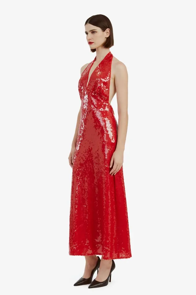 Women Party Dresses Bardot Freja Sequin Midi Dress In Deep Red Deep Red