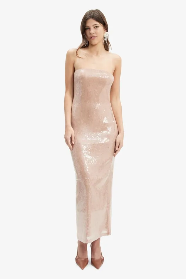 Women Party Dresses Bardot Launa Sequin Maxi Dress In Soft Tan Soft Tan Women Party Dresses Bardot Launa Sequin Maxi Dress In Soft Tan Soft Tan