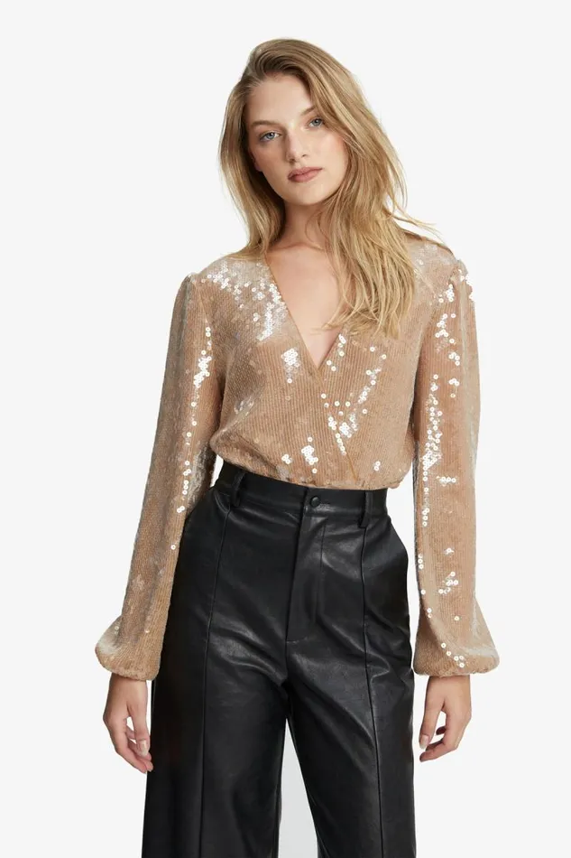 Women Party Tops Bardot Verona Sequin Wrap Bodysuit In Nude Nude Women Party Tops Bardot Verona Sequin Wrap Bodysuit In Nude Nude