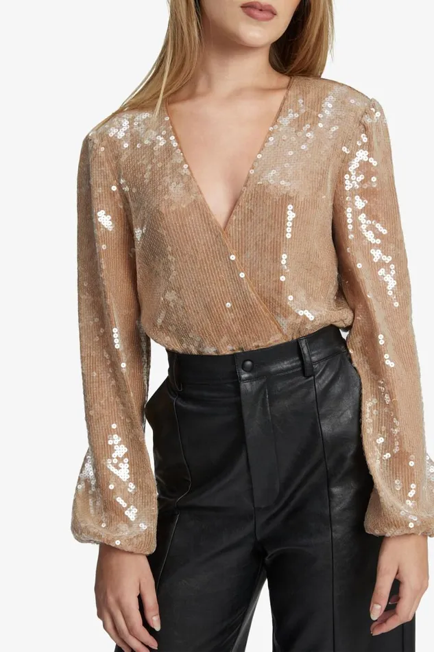 Women Party Tops Bardot Verona Sequin Wrap Bodysuit In Nude Nude Women Party Tops Bardot Verona Sequin Wrap Bodysuit In Nude Nude