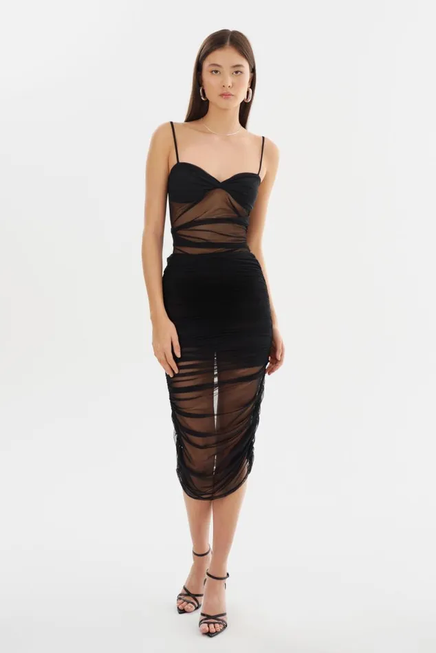 Women POLINA Mesh Midi Skirt Black LAMARQUE Skirts