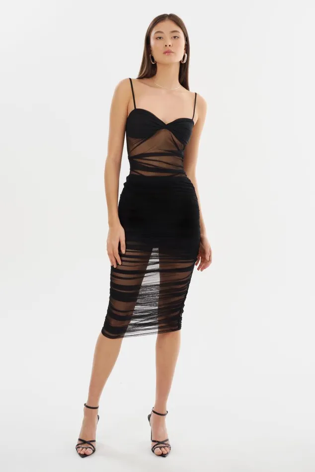 Women POLINA Mesh Midi Skirt Black LAMARQUE Skirts