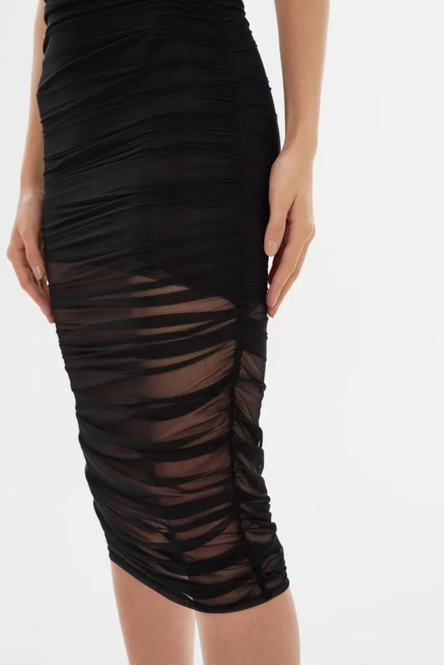 Women POLINA Mesh Midi Skirt Black LAMARQUE Skirts