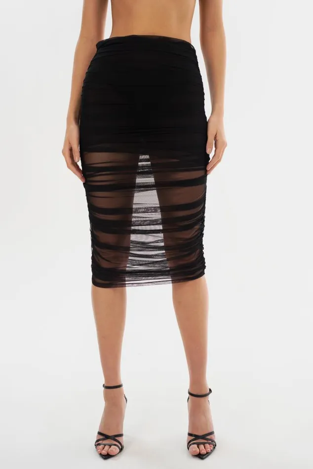 Women POLINA Mesh Midi Skirt Black LAMARQUE Skirts