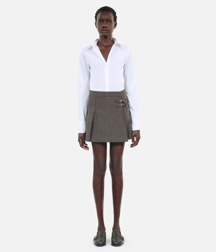Women Prince Of Wales Short Pleated Wool Wrap Skirt THE KOOPLES Skirts and Shorts Women Prince Of Wales Short Pleated Wool Wrap Skirt THE KOOPLES Skirts and Shorts