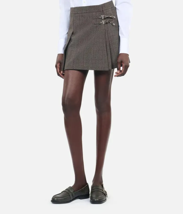 Women Prince Of Wales Short Pleated Wool Wrap Skirt THE KOOPLES Skirts and Shorts Women Prince Of Wales Short Pleated Wool Wrap Skirt THE KOOPLES Skirts and Shorts