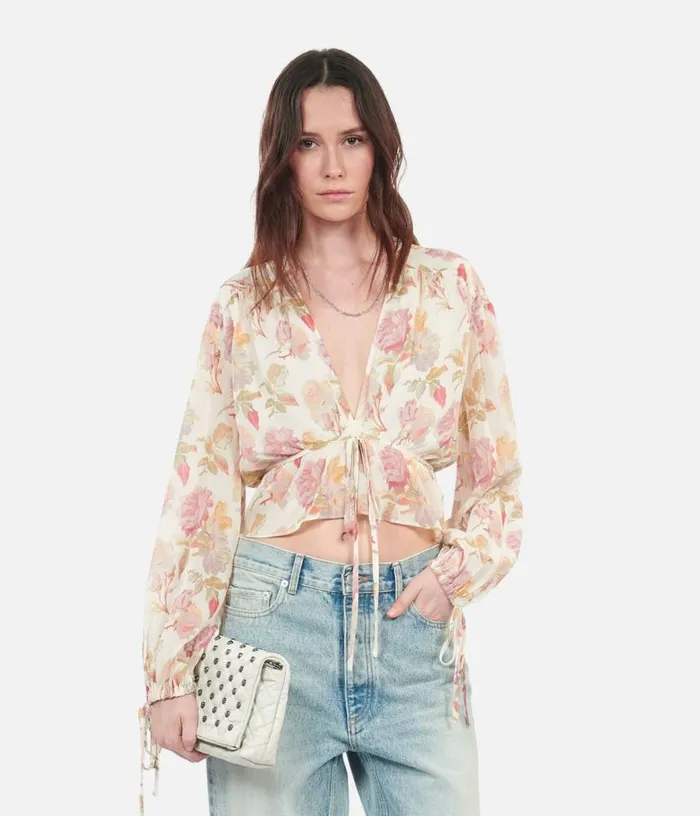 Women Printed Silk Top With Ruffles THE KOOPLES Blouses and Shirts