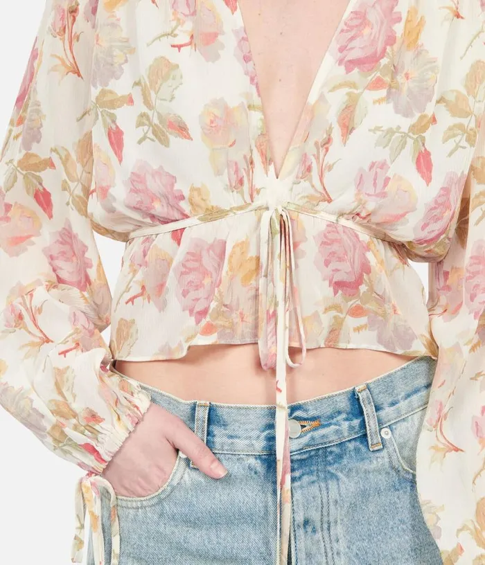 Women Printed Silk Top With Ruffles THE KOOPLES Blouses and Shirts