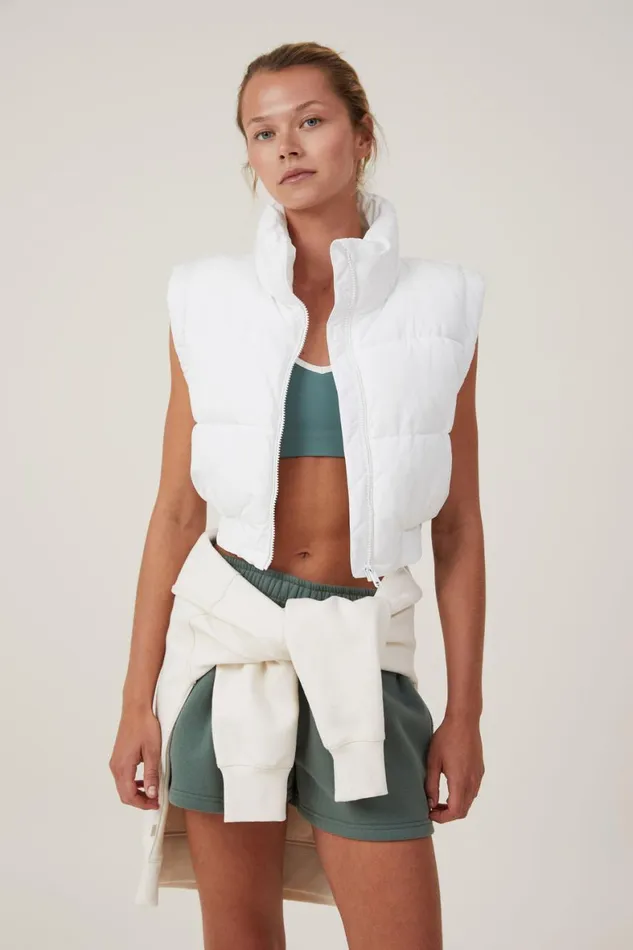 Women Puffers and Jackets Cotton On The Mother Puffer Panelled Crop Vest White