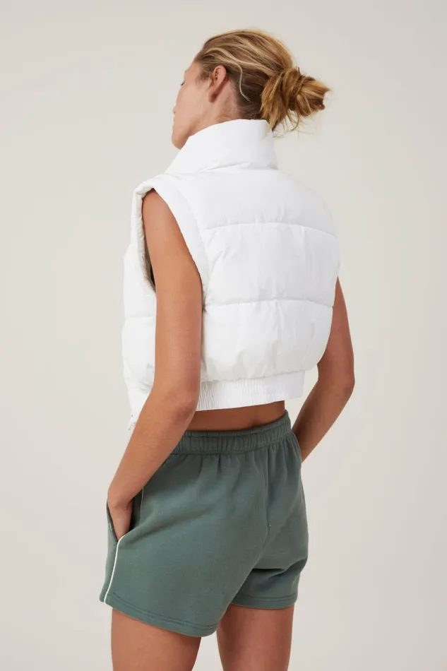 Women Puffers and Jackets Cotton On The Mother Puffer Panelled Crop Vest White