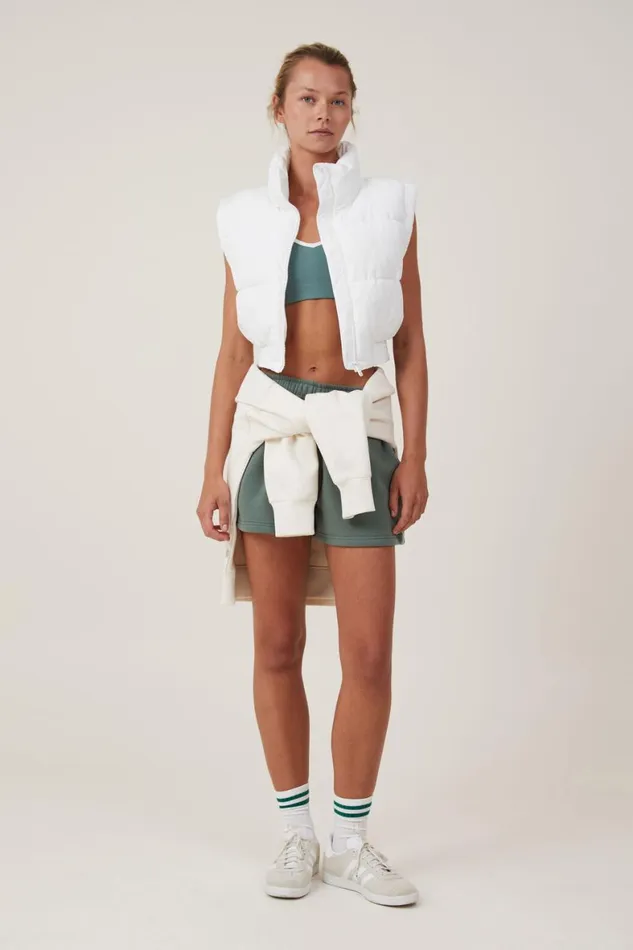 Women Puffers and Jackets Cotton On The Mother Puffer Panelled Crop Vest White