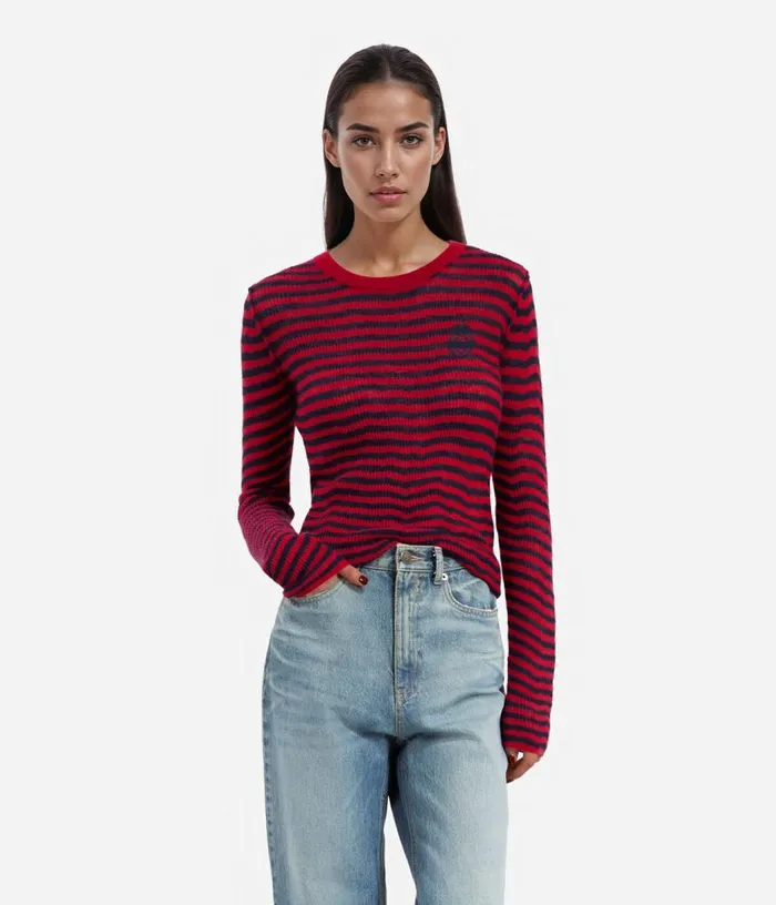 Women Red And Navy Striped Mohair Sweater THE KOOPLES Sweaters