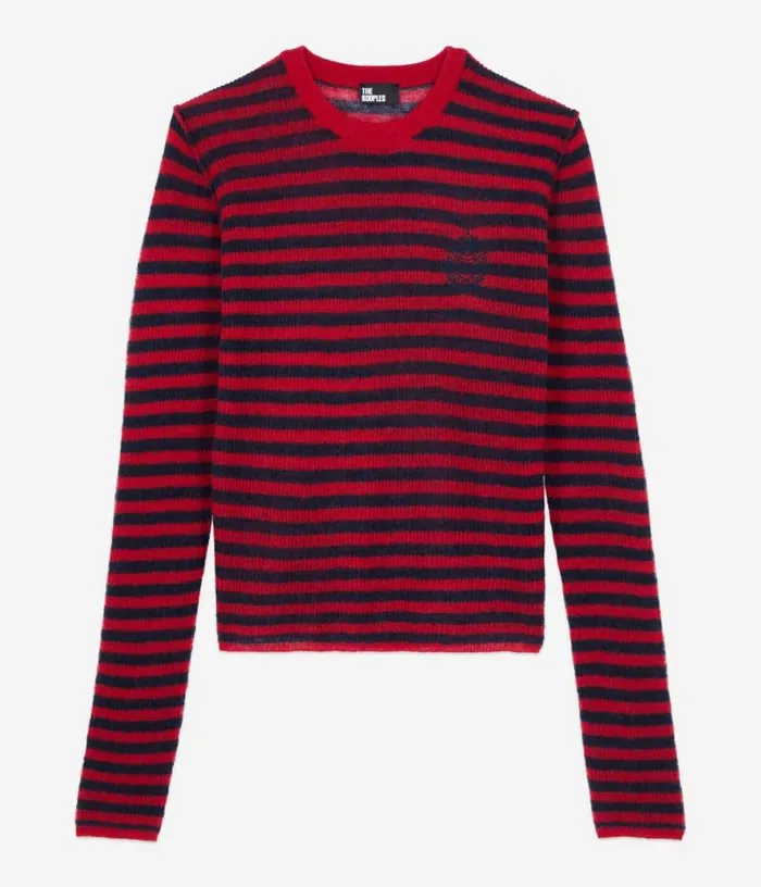 Women Red And Navy Striped Mohair Sweater THE KOOPLES Sweaters