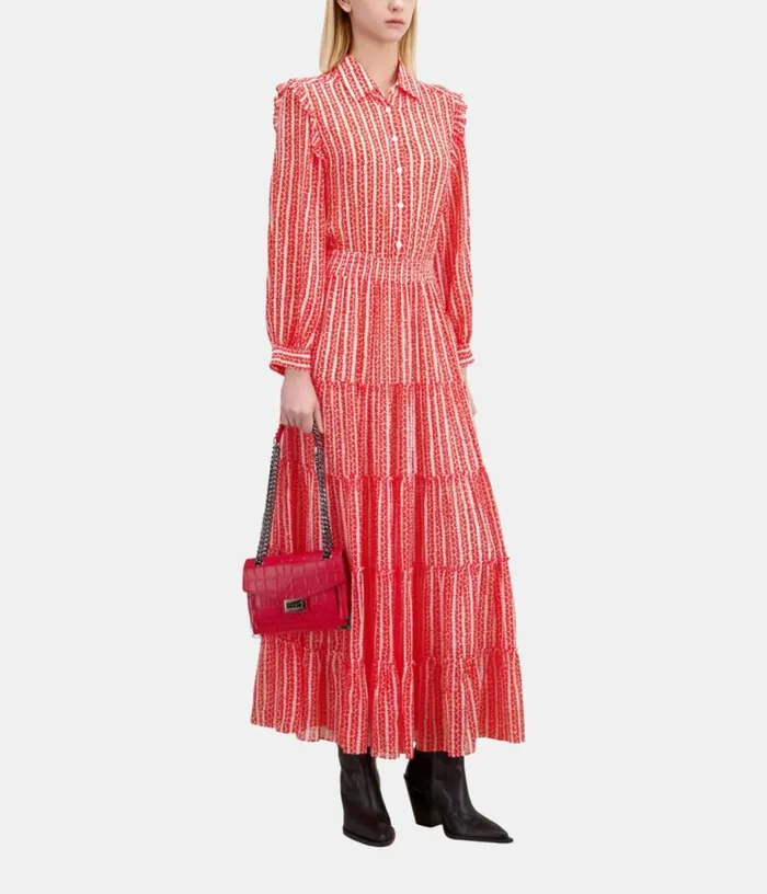 Women Red And White Floral Print Long Dress With Ruffles THE KOOPLES Dresses and Jumpsuits