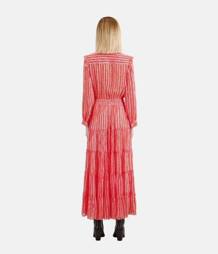 Women Red And White Floral Print Long Dress With Ruffles THE KOOPLES Dresses and Jumpsuits