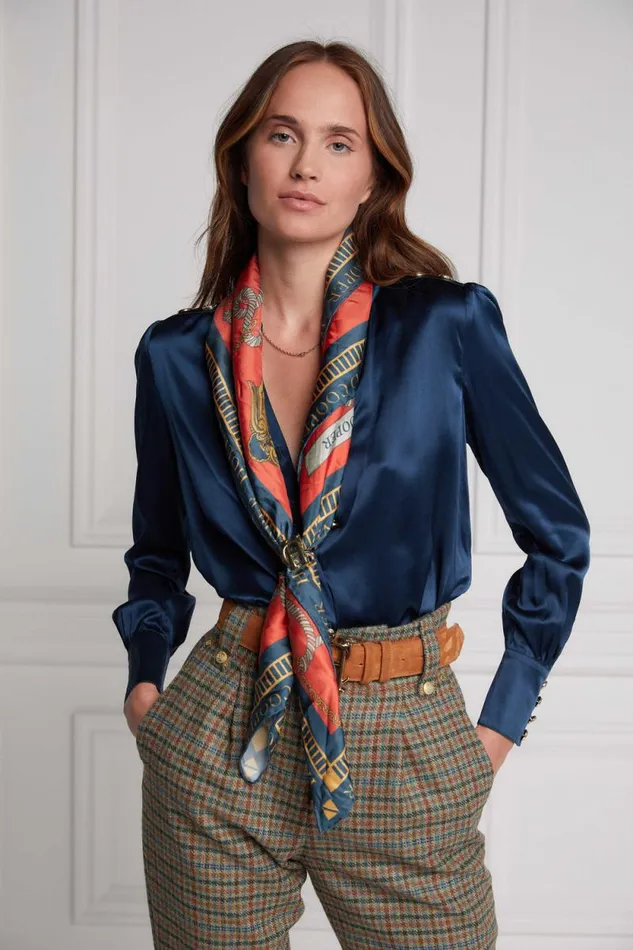 Women Regal Horse Silk Scarf Ink Navy Neroli Holland Cooper Scarves