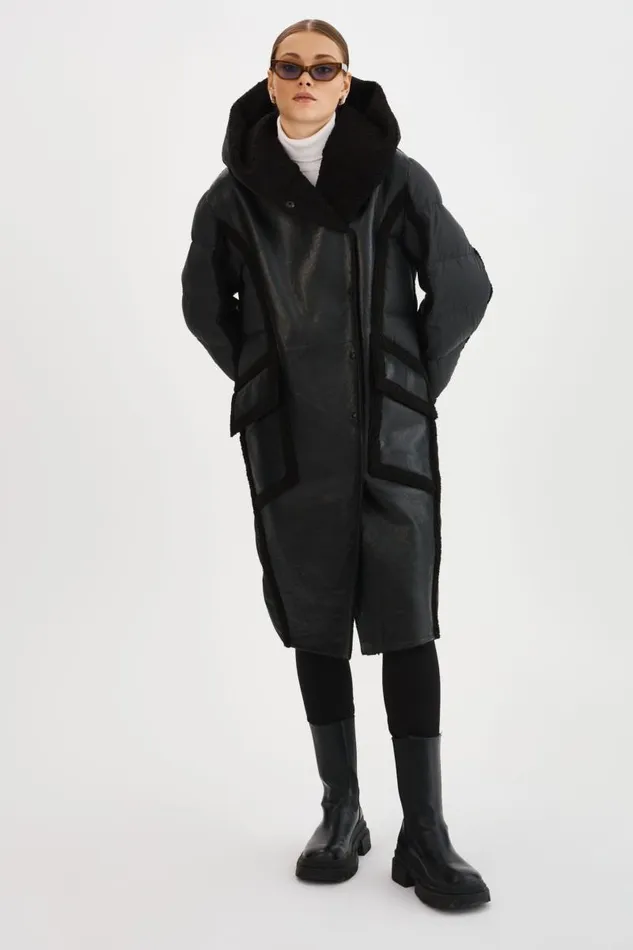 Women REXANA Mixed Media Puffer Coat Black Black LAMARQUE Sherpa