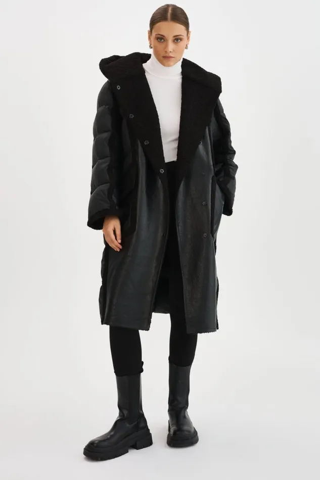 Women REXANA Mixed Media Puffer Coat Black Black LAMARQUE Sherpa Women REXANA Mixed Media Puffer Coat Black Black LAMARQUE Sherpa