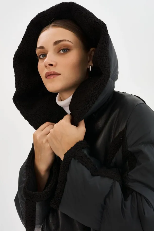 Women REXANA Mixed Media Puffer Coat Black Black LAMARQUE Sherpa Women REXANA Mixed Media Puffer Coat Black Black LAMARQUE Sherpa