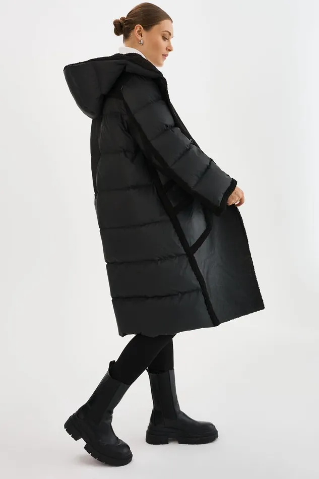 Women REXANA Mixed Media Puffer Coat Black Black LAMARQUE Sherpa Women REXANA Mixed Media Puffer Coat Black Black LAMARQUE Sherpa
