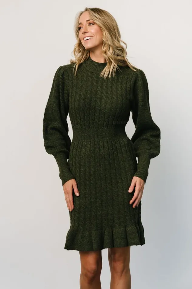 Women Rhonda Sweater Dress Deep Olive Baltic Born Short Dresses Women Rhonda Sweater Dress Deep Olive Baltic Born Short Dresses