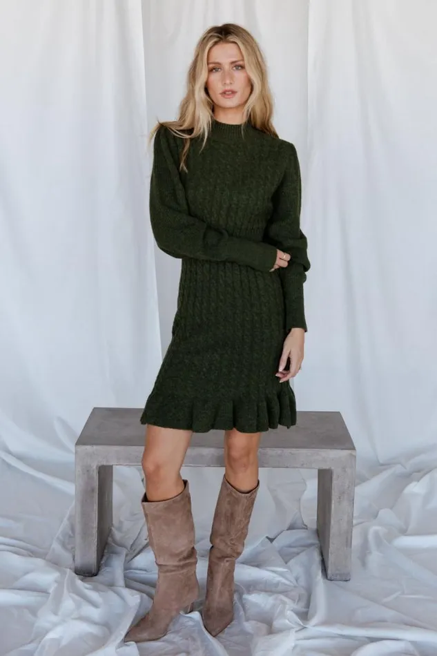 Women Rhonda Sweater Dress Deep Olive Baltic Born Short Dresses Women Rhonda Sweater Dress Deep Olive Baltic Born Short Dresses