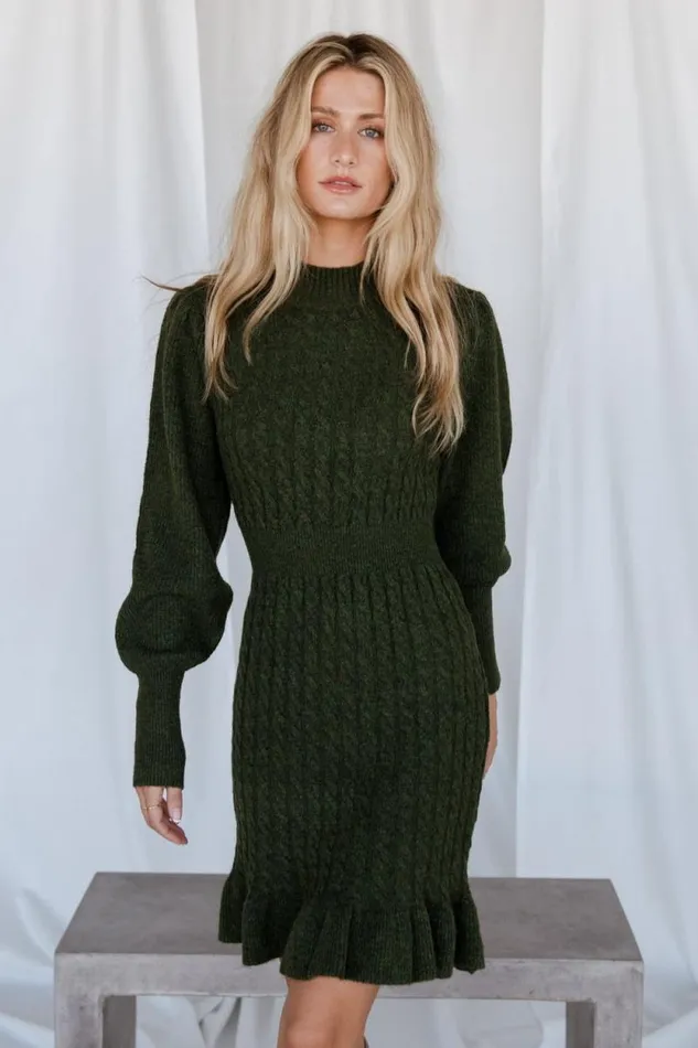 Women Rhonda Sweater Dress Deep Olive Baltic Born Short Dresses Women Rhonda Sweater Dress Deep Olive Baltic Born Short Dresses