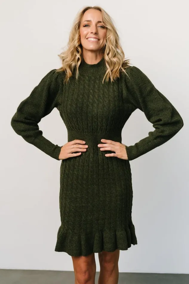 Women Rhonda Sweater Dress Deep Olive Baltic Born Short Dresses Women Rhonda Sweater Dress Deep Olive Baltic Born Short Dresses
