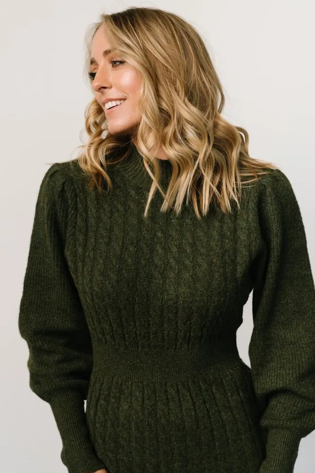 Women Rhonda Sweater Dress Deep Olive Baltic Born Short Dresses Women Rhonda Sweater Dress Deep Olive Baltic Born Short Dresses