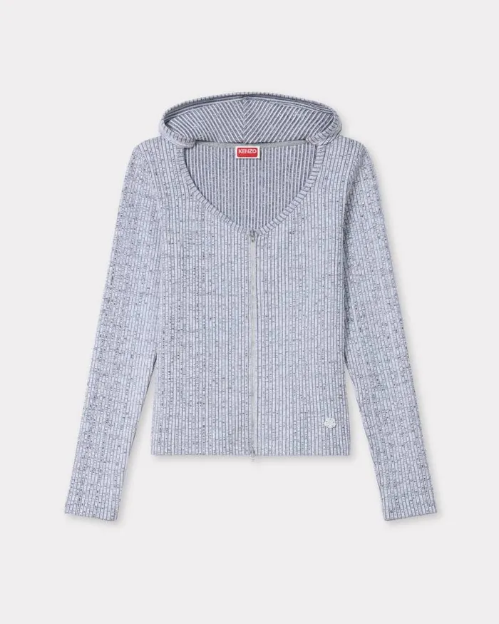 Women Rib Zipup Hoodie White Kenzo Shirts And Tops