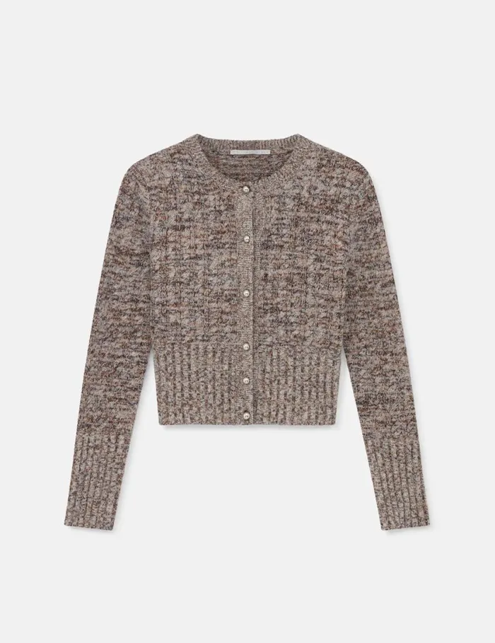 Women Ribbed Chunky Knit Cardigan Mottled Grey Stella McCartney Knitwear